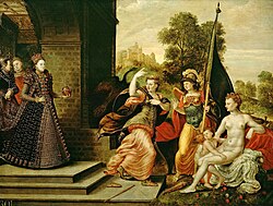 Elizabeth I and the Three Goddesses circa 1569 date QS:P,+1569-00-00T00:00:00Z/9,P1480,Q5727902